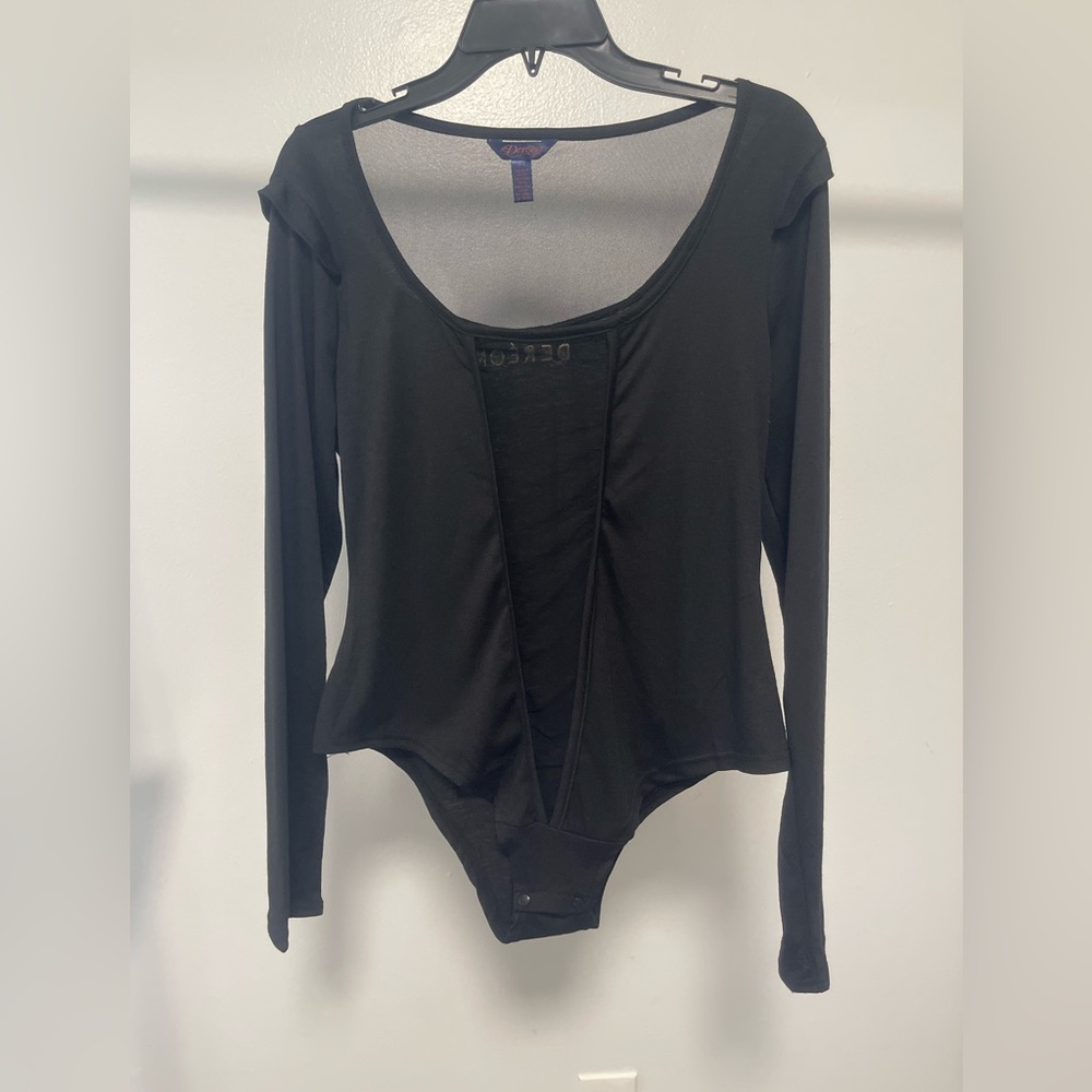 Dereon Black Sheer Deep V-neck Long sleeve Body Suit Top
